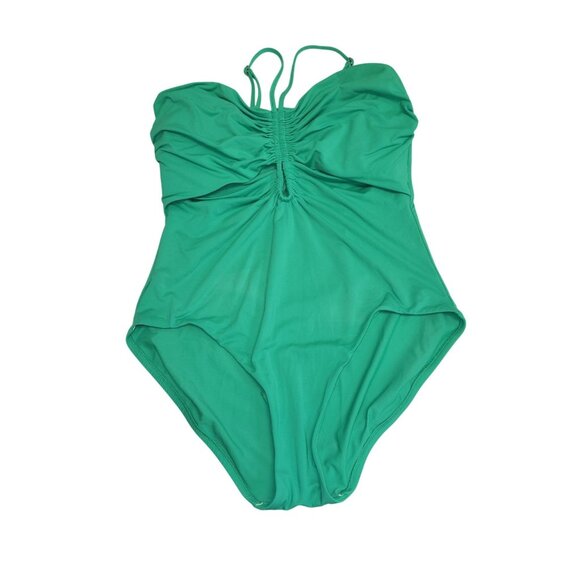 CALIA Size 12 Shirred Cutout One Piece Swimsuit Green Glow 50+ UV Lycra 3533 - Picture 1 of 8